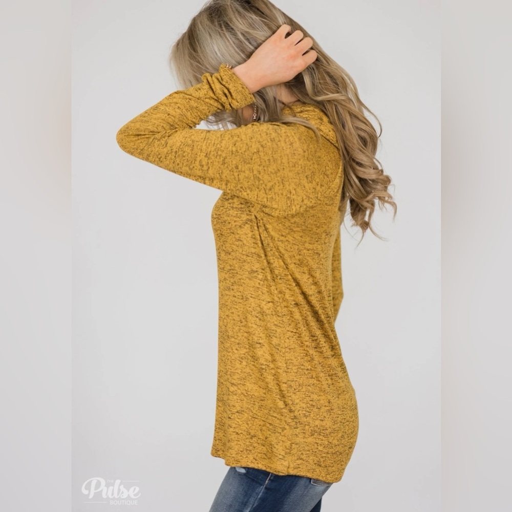 Mustard Cowl Neck Button Detail Top‎ Long Sleeve Blouse M - Picture 4 of 9